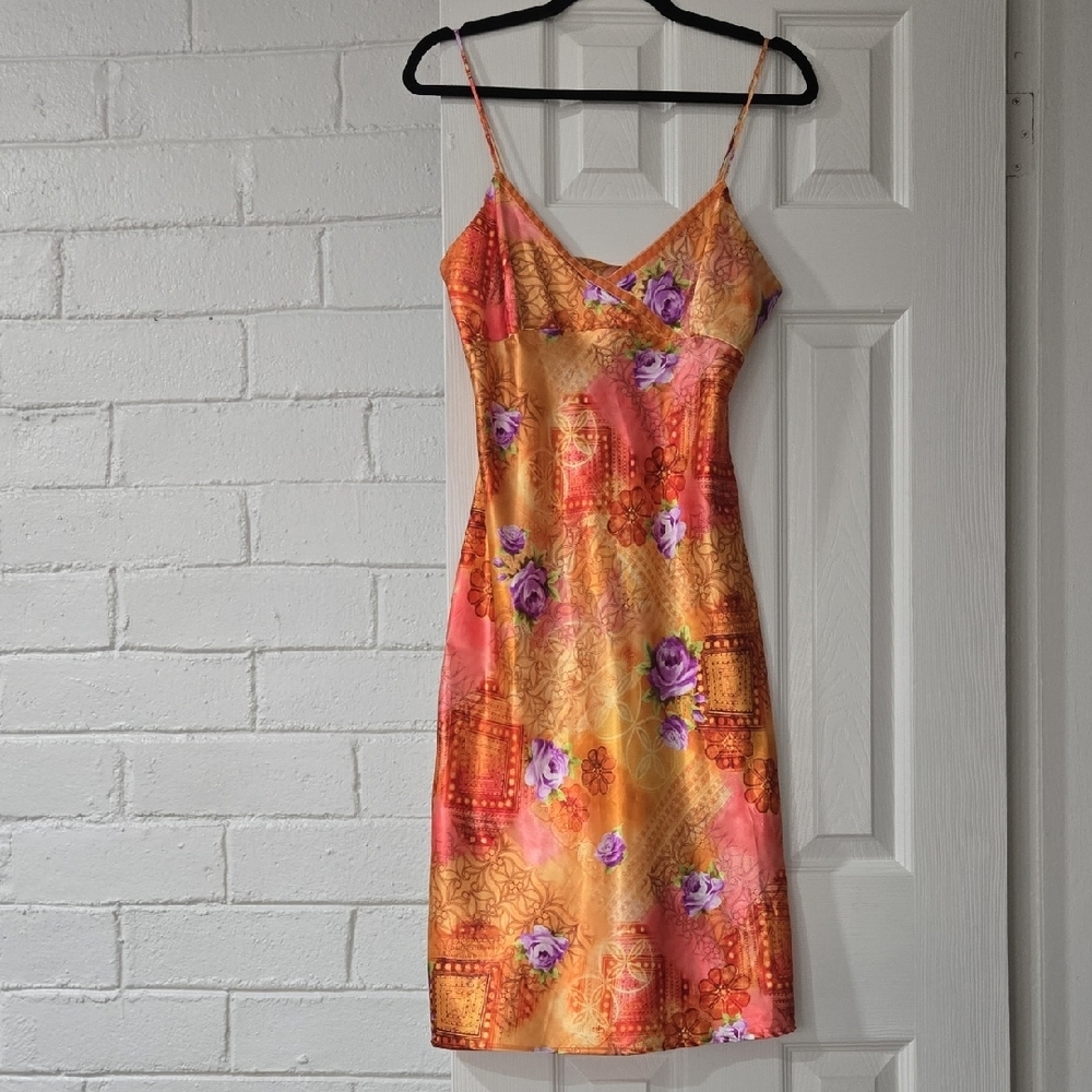 Maria Bonita Floral Orange and Purple Women's Dress Size Medium